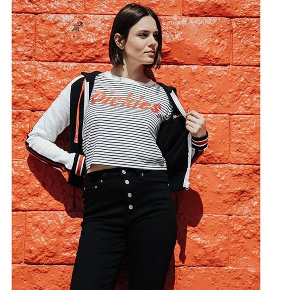 Dickies Tops - NWT! DICKIES - Stripe Long Sleeve Crop Logo Tee